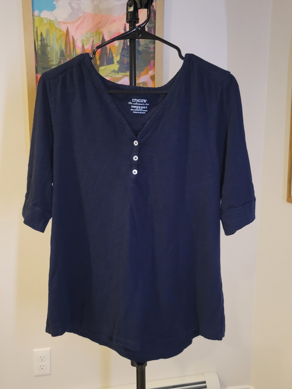 CHICO'S the Ultimate Tee‎ Cotton Blend Navy Blue Top Women's Size L
